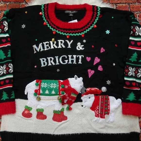 NWT Holiday Sweater Embellished Polar Bear Ugly Sweater Christmas Party 1X - Picture 8 of 12